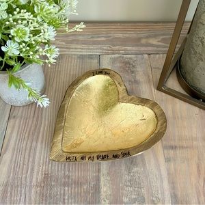 Natural Life Metallic Gold Wooden Heart Dish